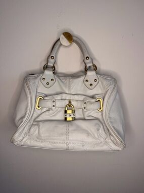 Steve Madden White Leather doctors Handbag with Gold Hardware